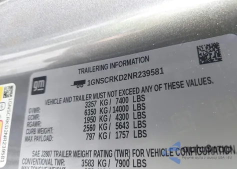 2022 Chevrolet Tahoe 2Wd Rst from USA, damaged, VIN 1GNSCRKD2NR239581